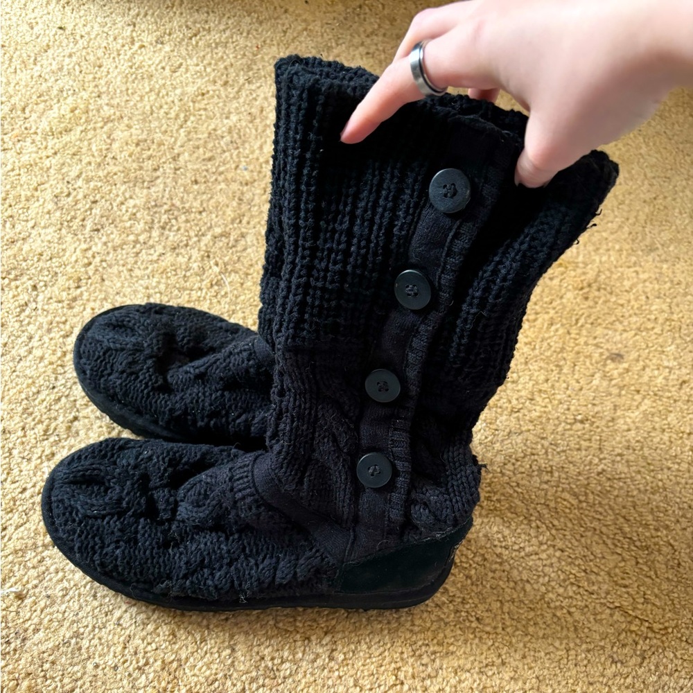 Black sweater Ugg boots with buttons and foldable size 6 women’s
